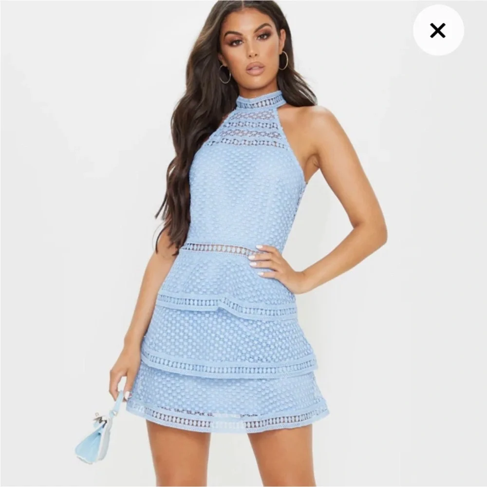 NWT Pretty Little Thing Raine Dusty Blue Ruffle Mini Dress - Picture 8 of 10